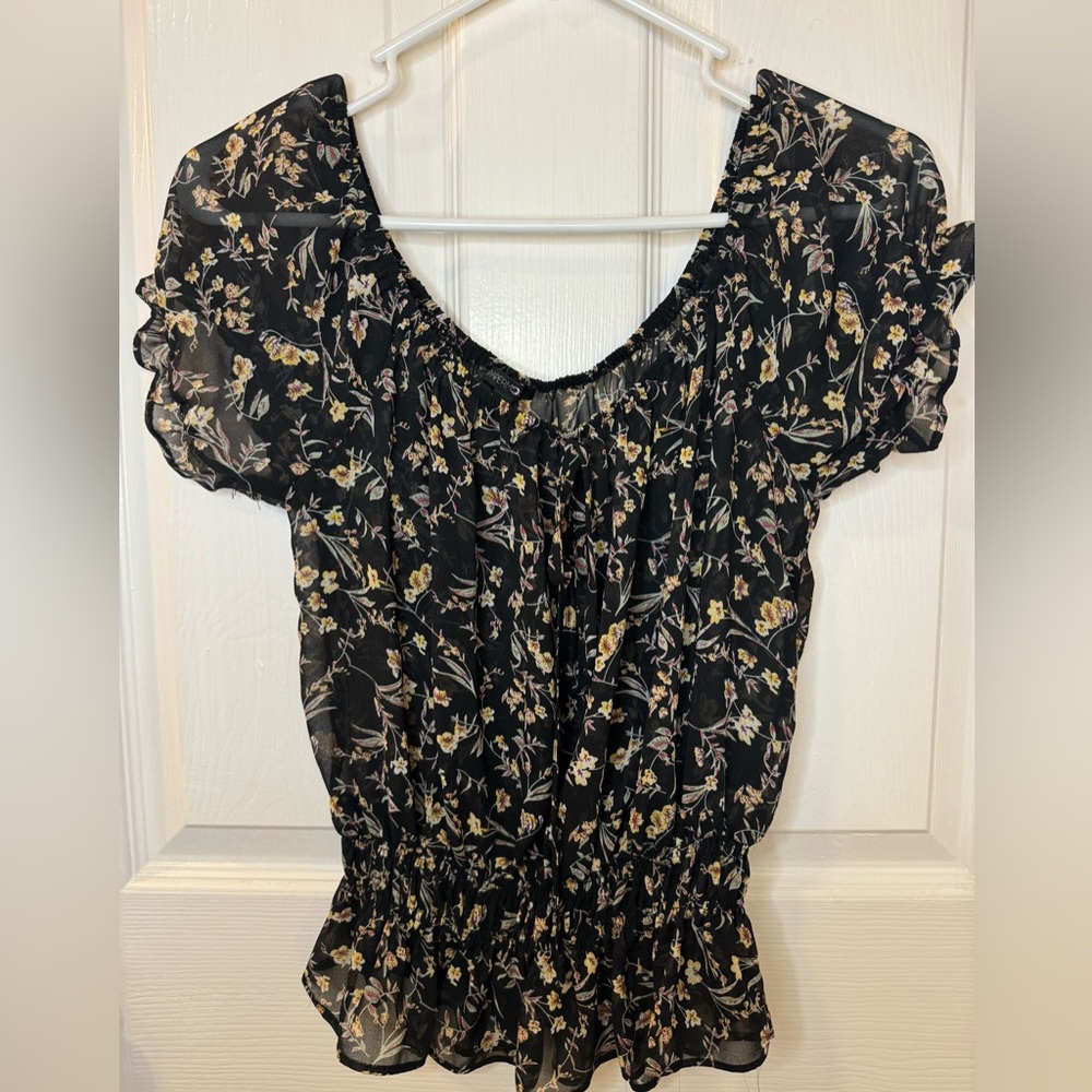 Black floral sheer top